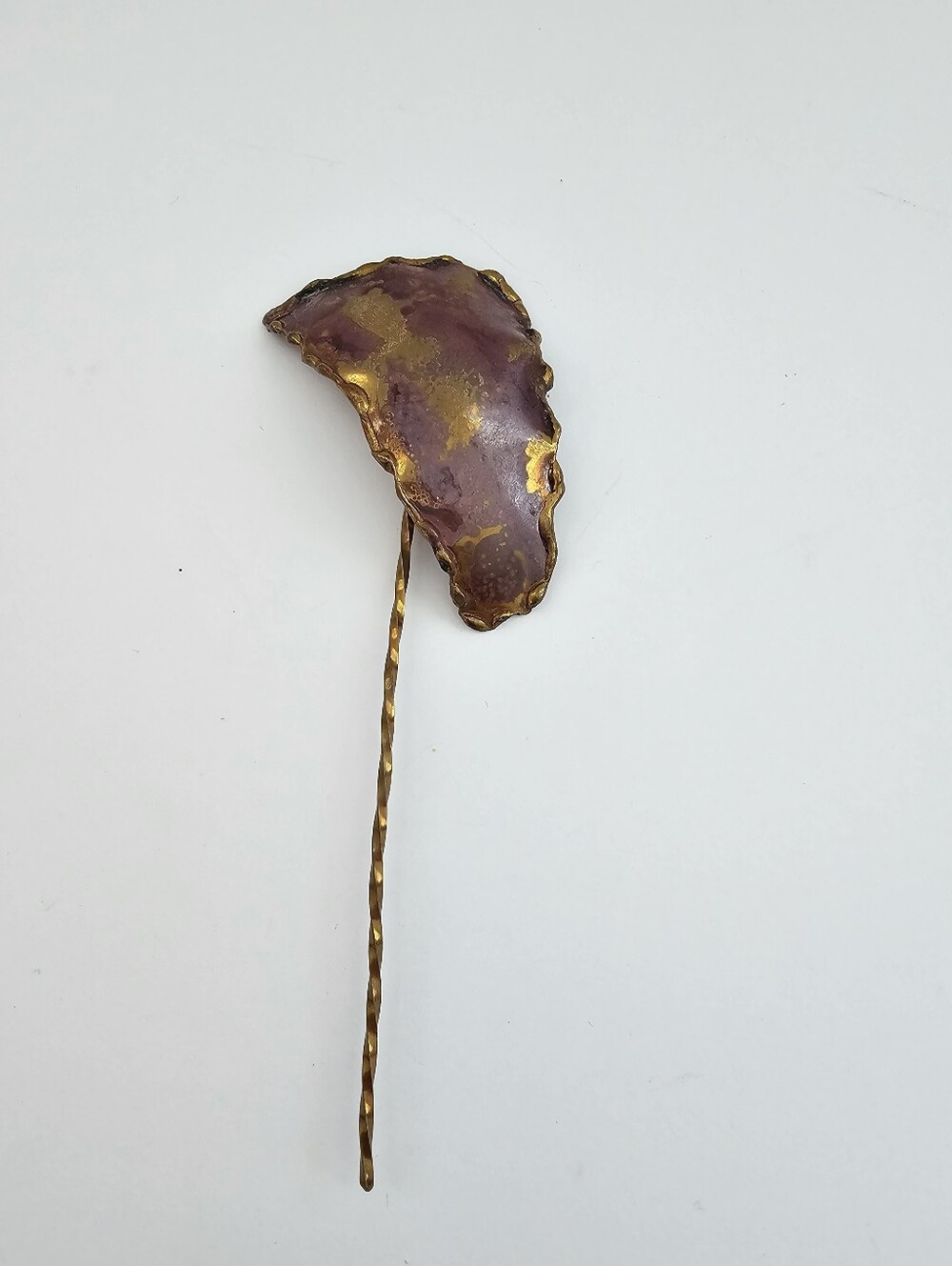 Vintage Brenda Peo Signed Flame Painted Copper Stick Pin, Bpeo Southwestern
